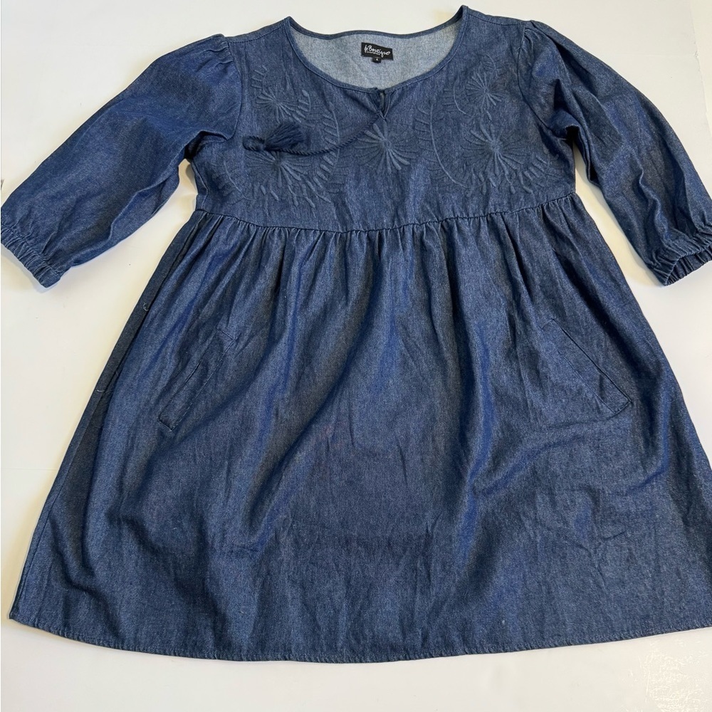 b.Boutique by Evergreen Dark Blue Embroidered Midi Denim Dress